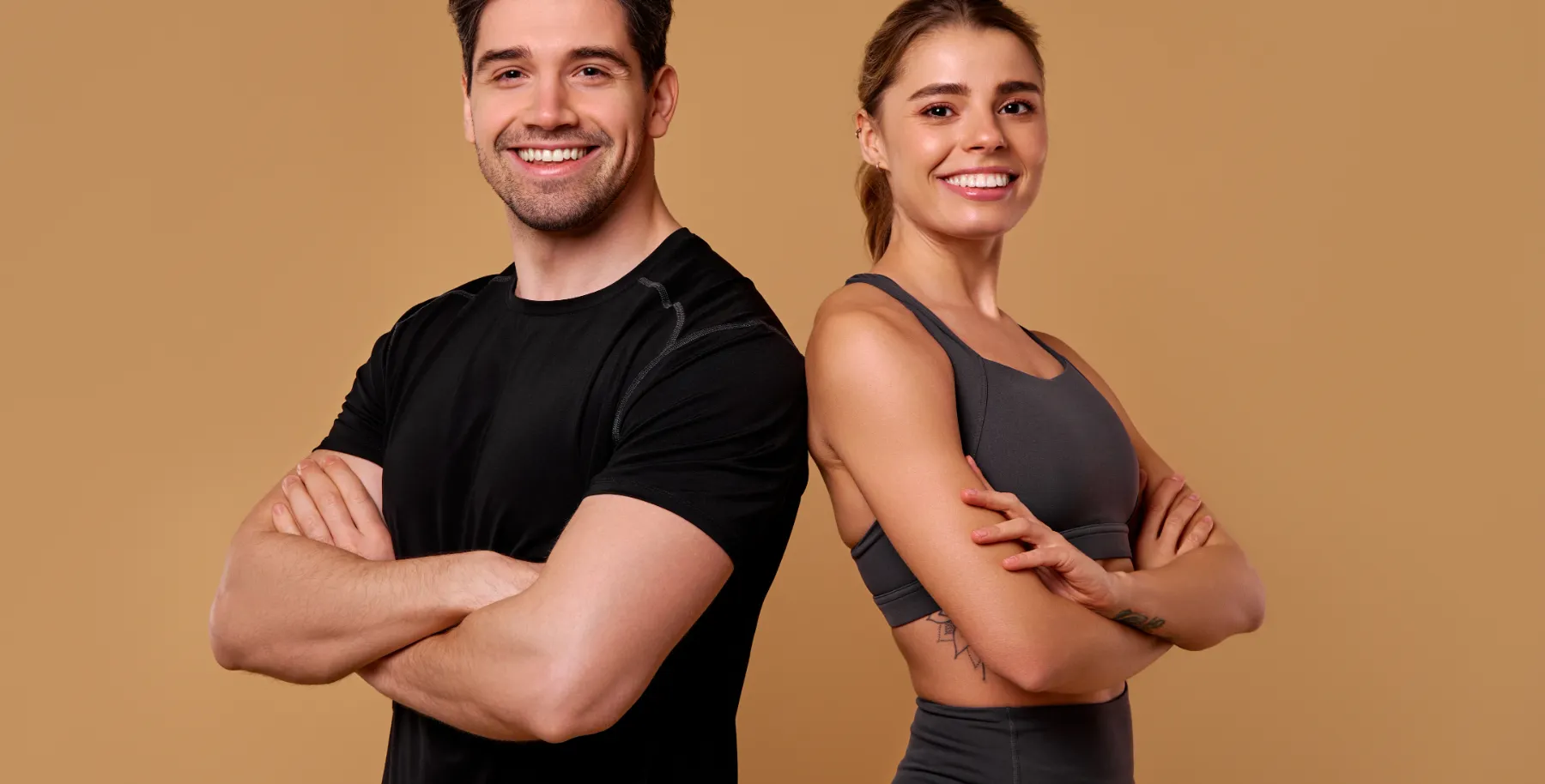 an energetic fitness duo is posing confidently aga utc